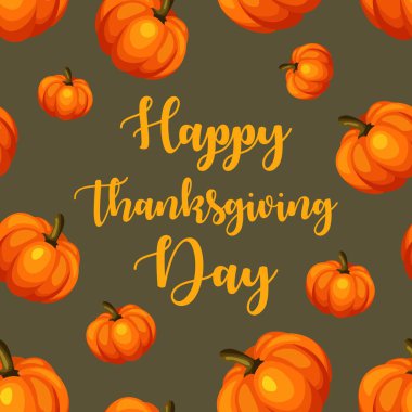 El yazısı ve balkabağı çizilmiş Şükran Günü afişleriniz kutlu olsun. Vektör çizimi. Kusursuz desen