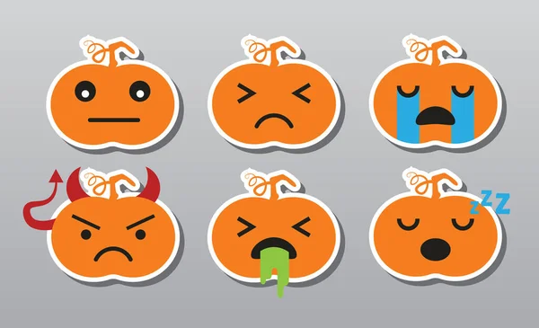 一组在灰色背景下孤立的平面卡通矢量情调 南瓜的情感概念 面部表情不同的脸 Icon Collection Emoji — 图库矢量图片