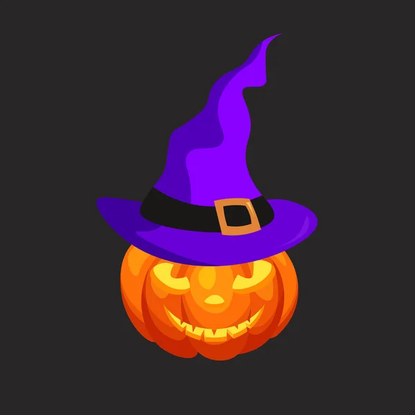 Citrouille Halloween Avec Une Grimace Découpée Chapeau Sorcière Isolé Sur — Image vectorielle