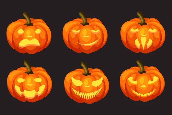 Joyeux Halloween Citrouilles Avec Grimace Découpée Isolé Sur Fond Noir — Image vectorielle