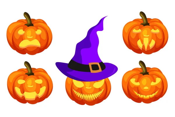 Halloween Dýně Střih Out Grimasa Čarodějnice Klobouk Izolované Bílém Pozadí — Stockový vektor