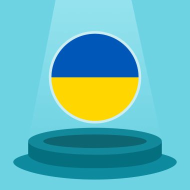 Podyumda Ukrayna bayrağı. Basit minimalist düz tasarım tarzı. Futbol etkinliği için kullanıma hazır.