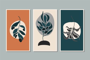 Botanik, yeşillik, bitki, duvar yaprağı sanat vektörü seti. Soyut şekilli yaprak çizimi. Baskı, kapak, duvar kağıdı, arkaplan, asgari ve doğal duvar kağıdı için soyut bitki sanatı tasarımı. Vektör illüstrasyonu