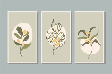 Botanik, yeşillik, bitki, duvar yaprağı sanat vektörü seti. Soyut şekilli yaprak çizimi. Baskı, kapak, duvar kağıdı, arkaplan, asgari ve doğal duvar kağıdı için soyut bitki sanatı tasarımı. Vektör illüstrasyonu