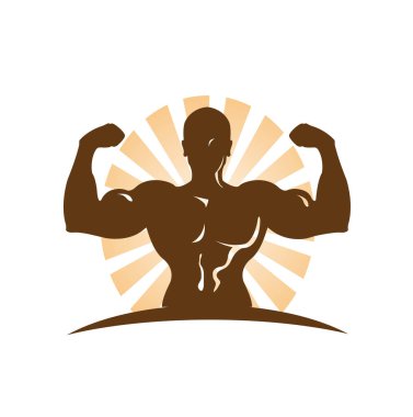 Vücut Geliştirici Siluet Logo Vektör Tasarımı İllüstrasyonu