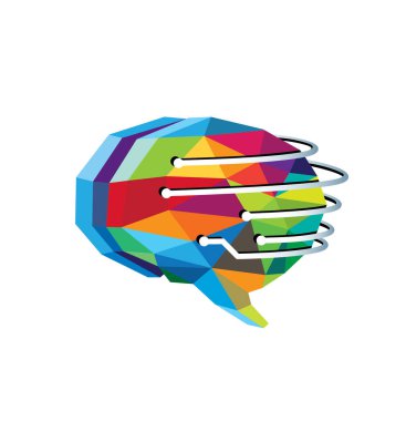 Renkli Çokgen Beyin Logosu Vektör Tasarımı Sembolü