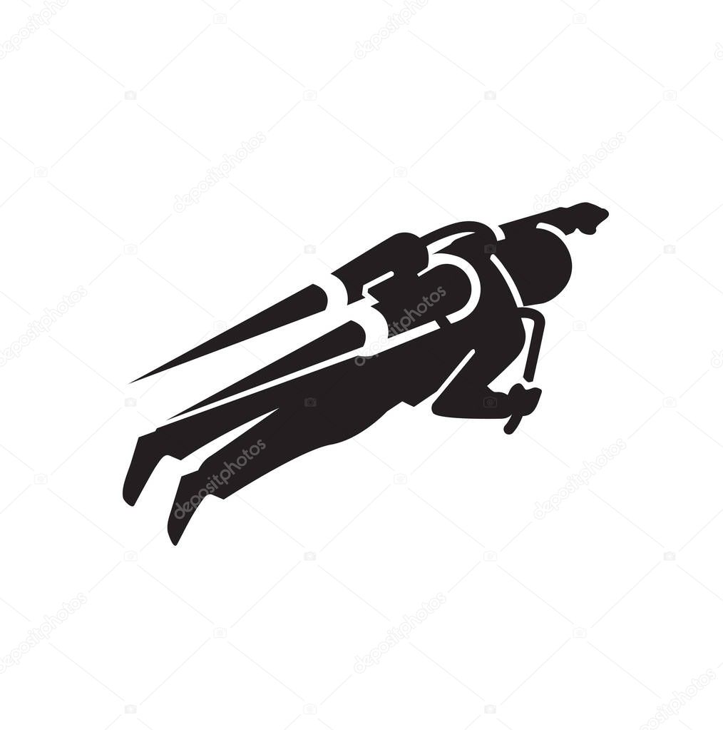 Jet Pack Male Character Logo Person Flying With Jet Vector Design Illustration