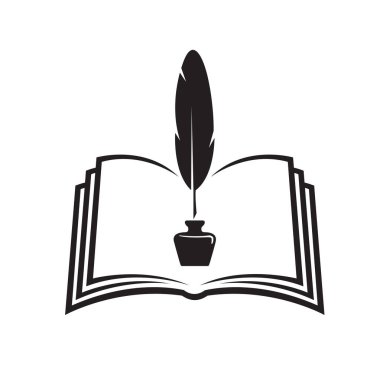 Kitap ve plume logo Inkwell tüy vektör sembolü tasarım resimleme