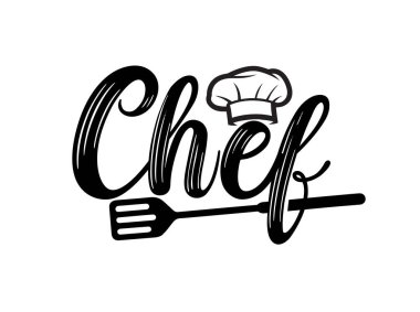 Creative Chef Hat ve Spatula Sembol Metin Sözcük Logo Vektör Tasarımı İllüstrasyonu