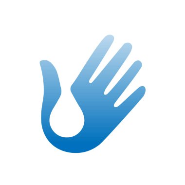 Soyut Eller logoyu, modern parmak ve su damlasını negatif uzay vektör sembolü yansıtması içinde bırakıyor