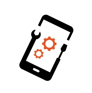 Mobil onarım logosu akıllı telefon görüntüleme vektör tasarım şablonu çizimi