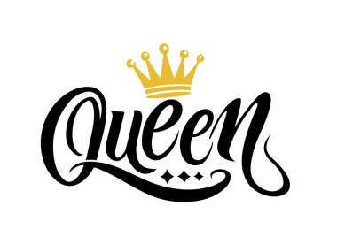 Crown Hand harfli yaratıcı kraliçe kelimesi Metin Vektörü Sembol Tasarımı illüstrasyonuName