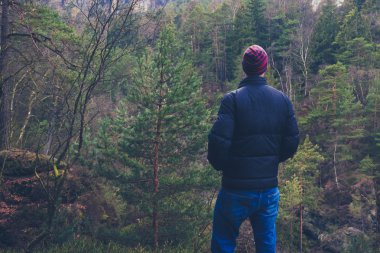 genç adam mesafe seyir orman doğada ayakta , 