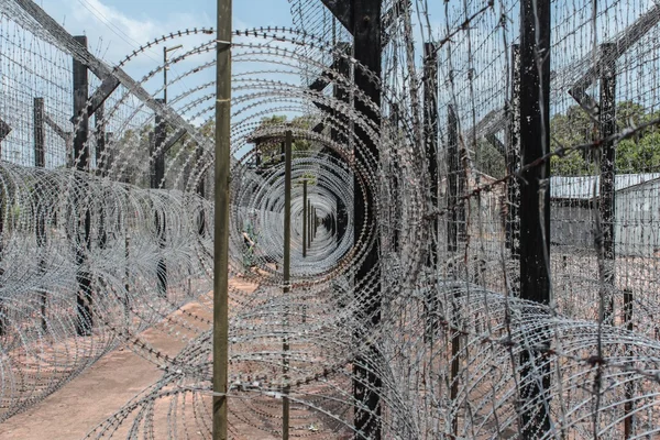 Barbwire ogrodzenie. strzeżoną granicę — Zdjęcie stockowe