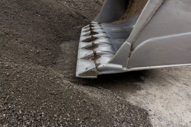 Ekskavatör kürek closeup, buldozer, kum makro