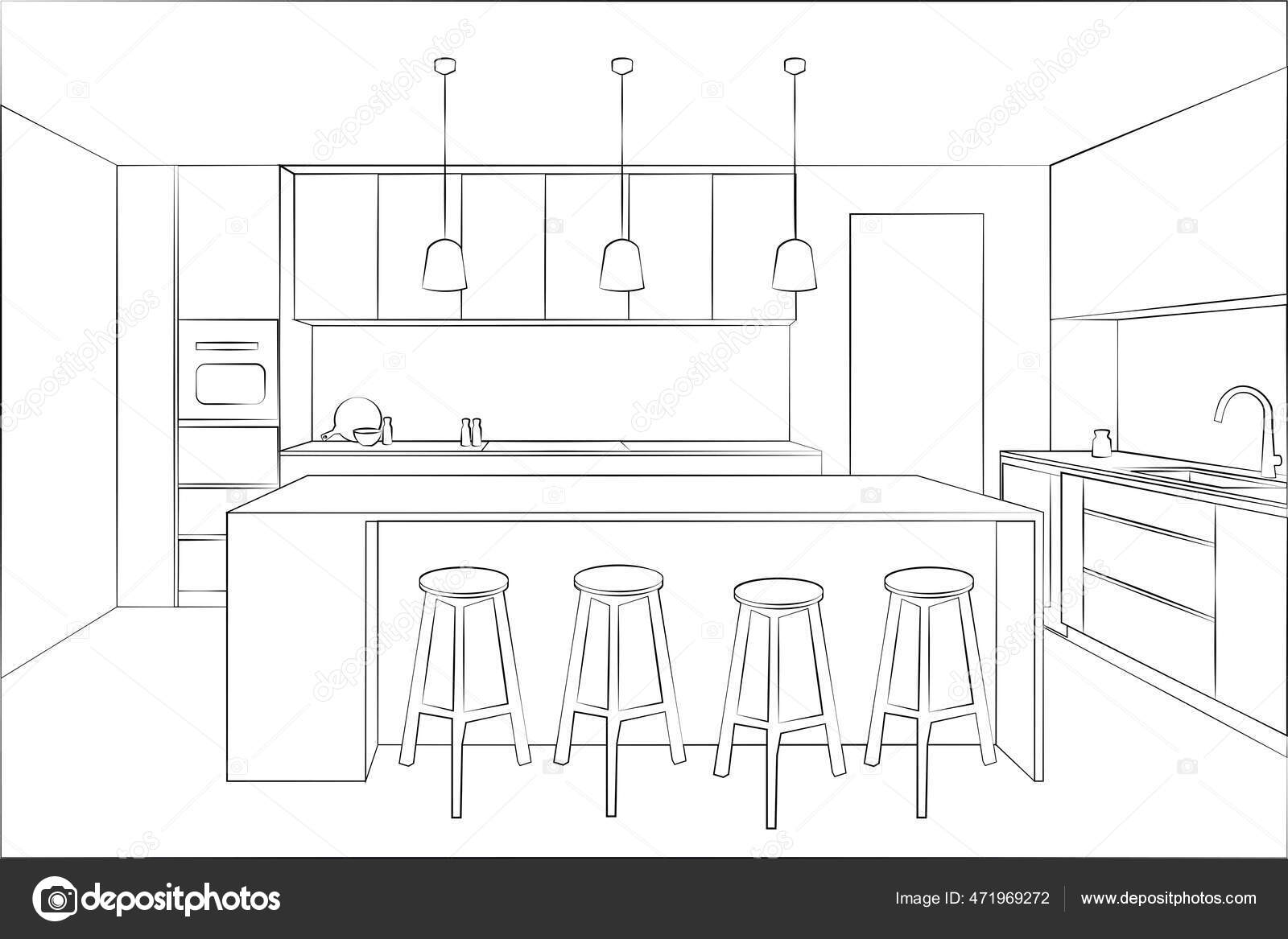 Kitchen Illustration Interior Sketch Drawing — Stock Photo © hanohiki