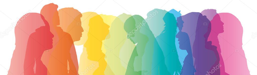  group of people illustration, head silhouette of men and women 