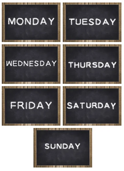 White text on black chalkboard - weekdays — Stock Photo, Image