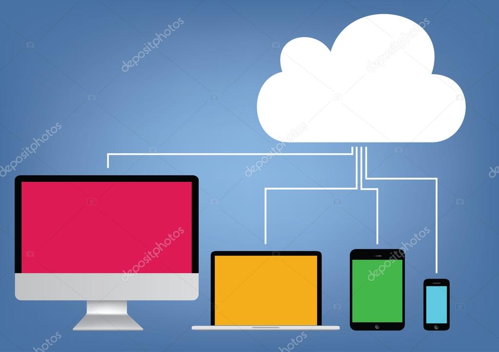 Cloud computing - laptop, tablet and smartphone vector