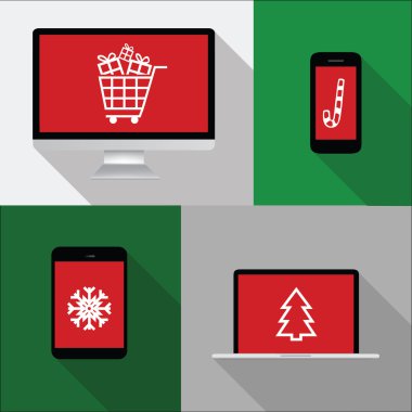 Bilgisayar, laptop, dizüstü bilgisayar illüstrasyon Noel ile sh telefon,