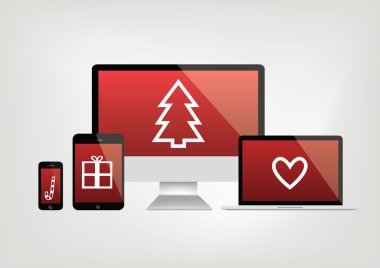 Modern bilgisayar ekranları, dizüstü bilgisayar, telefon, dizüstü bilgisayar ekranı - kırmızı