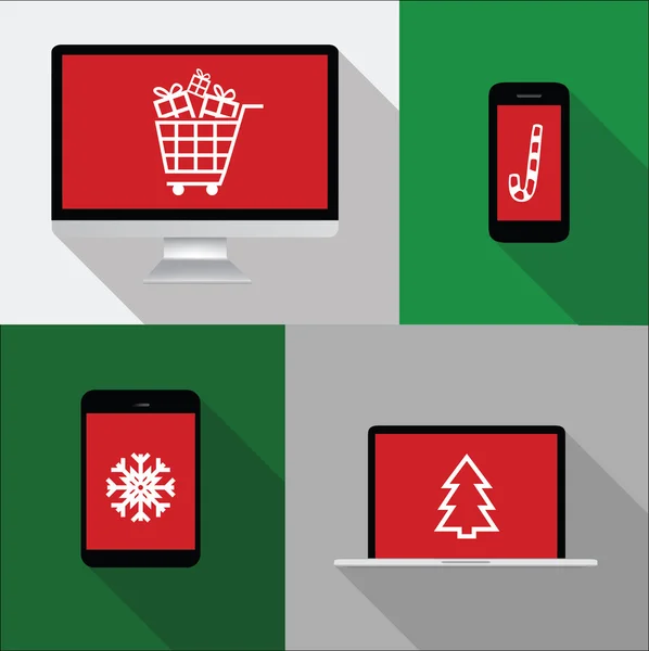 Počítač, telefon, notebook, notebook obrázek s vánoční sh — Stockový vektor