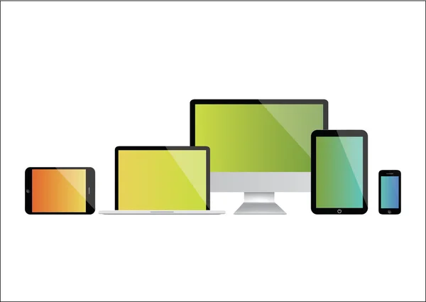 Nowoczesny komputer, laptop, obile telefon i tablet ilustracja dowcip — Wektor stockowy