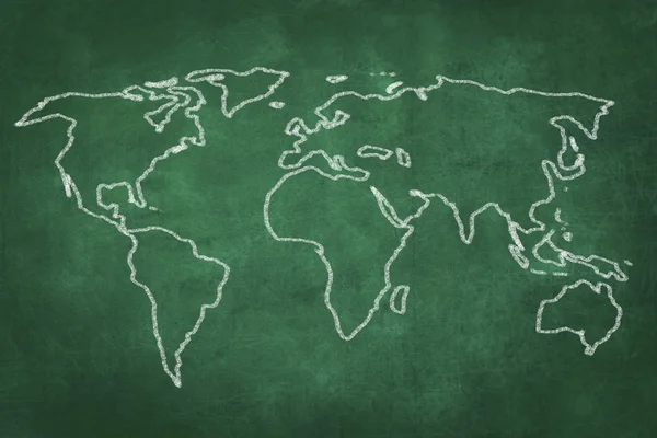 Mapa świata rysunek na tablicy, zielony — Zdjęcie stockowe