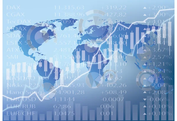 Tőzsdei grafikus, árfolyamdiagram és a világ Térkép — Stock Vector