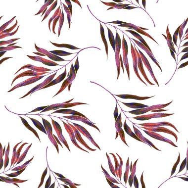 Tropikal yaprakların suluboya çizimi. Prin için yüksek çözünürlüklü