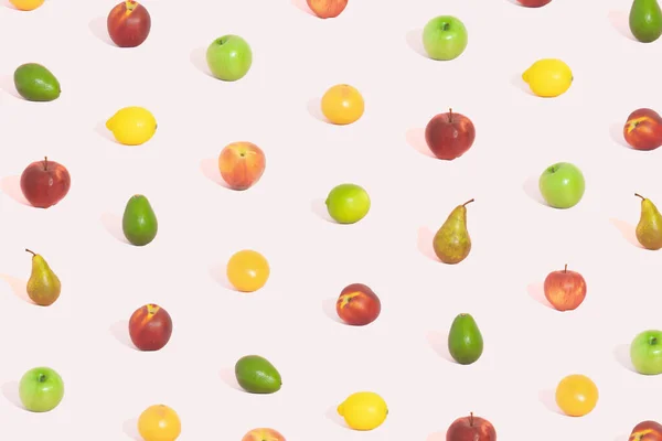 Pastel Pembe Arka Planda Farklı Meyve Deseni Var Aestetik Modern — Stok fotoğraf