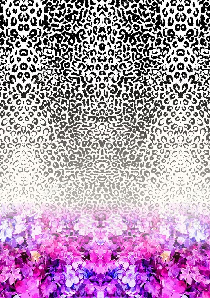 Leopard fur with pink flowers