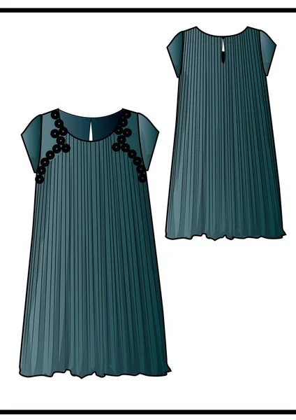 Shirring, şık mavi elbise — Stok Vektör