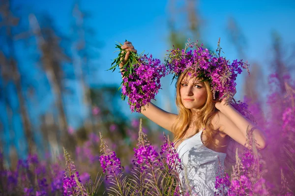 Jovem menina bonita no campo — Fotografia de Stock