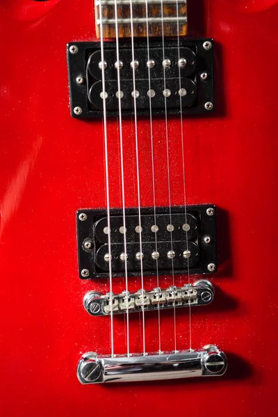 Guitare Électrique Rouge Les Six Cordes Guitare Électrique Sont Prises — Photo