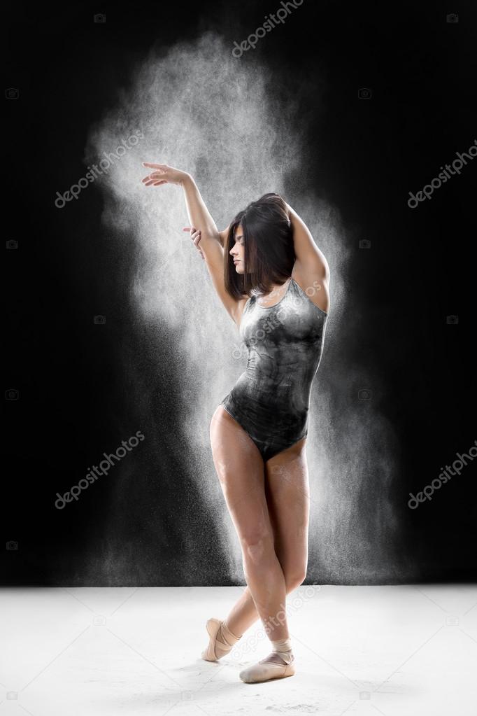 ballerina dancing with flour