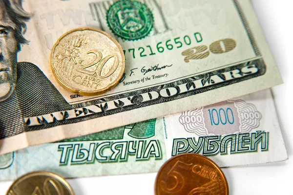 Rublů, dolary a eura — Stock fotografie