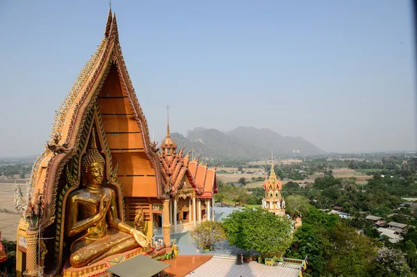 A view from the top of the pagoda, golden buddha statue with ric — Stock Photo, Image