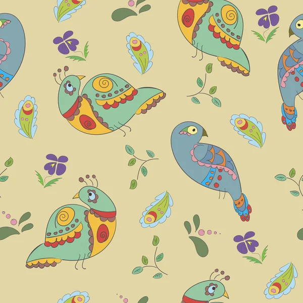 Motif sans couture avec des oiseaux et des fleurs. — Image vectorielle