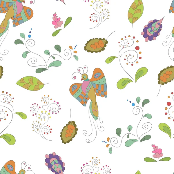 Motif sans couture avec des oiseaux et des fleurs. — Image vectorielle