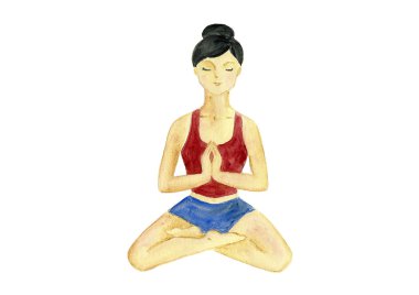 Lotus Yoga kız poz izole üzerinde beyaz arka plan