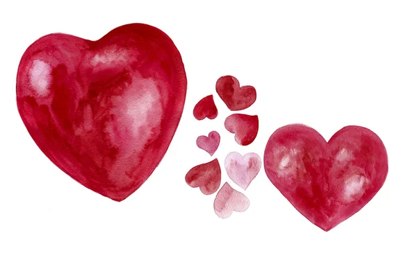 Conjunto de corações aquarela isolado no fundo branco — Fotografia de Stock
