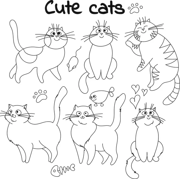 Collectie van getekende katten — Stockvector