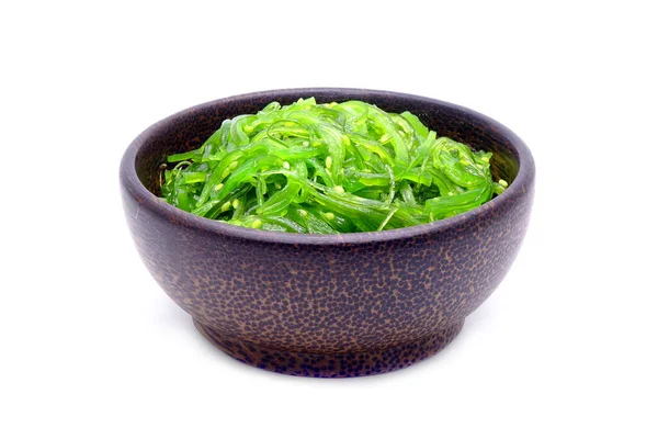 Wakame Sallad Traditionell Japansk Keramik Skål Isolerad Vit Bakgrund Berömd — Stockfoto