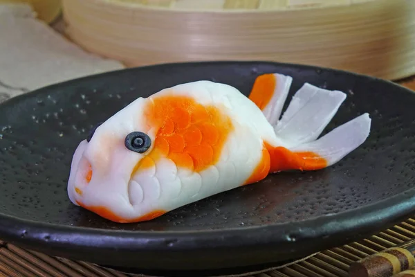 Bolinhos Camarão Forma Peixe Dourado Gow Comida Auspiciosa Para Ano — Fotografia de Stock