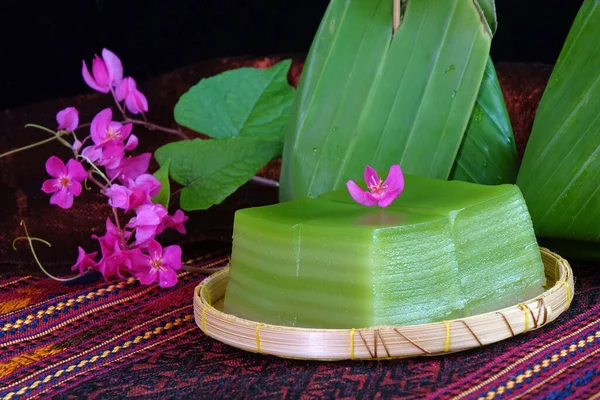 Steamed Layer Sweet Cake Khanom Chan Thai Traditional Dessert Green — Stock Photo, Image