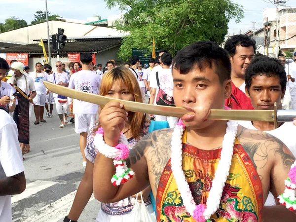 Phukt Thailand October2016 Parade Vegetarian Festival Show Devotee Person Who — стокове фото