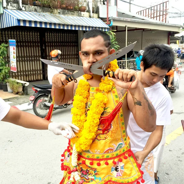 Phukt Thailand October2016 Parade Vegetarian Festival Show Devotee Person Who — стокове фото