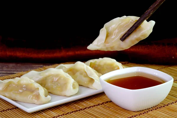 Dumpling : Chinese, Japanese dumplings, delicious traditional asian food. Japanese dumpling or Gyoza, Chinese dumpings or Jiaozi. Selective focus with copy space