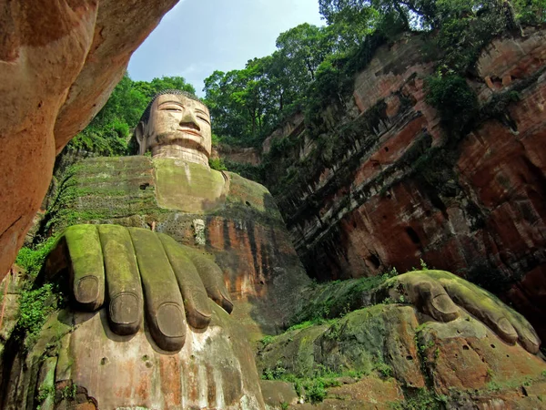 Leshan Giant Buddha Maior Estátua Buda Esculpida Pedra Mundo Metros — Fotografia de Stock